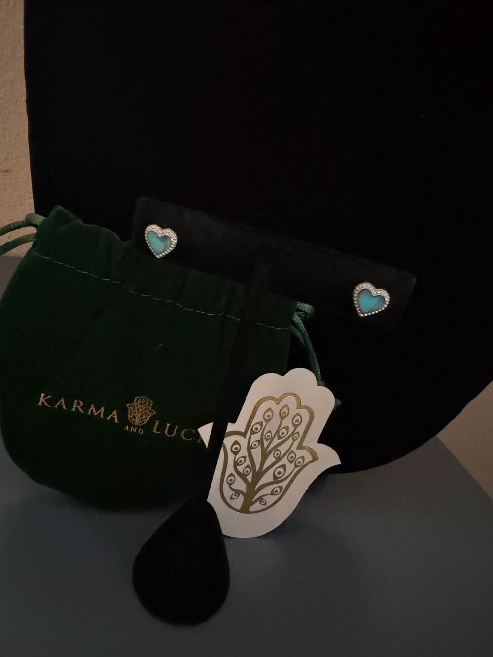 Karma & Luck Kalli Collection heart Stud Earrings turquoise silver